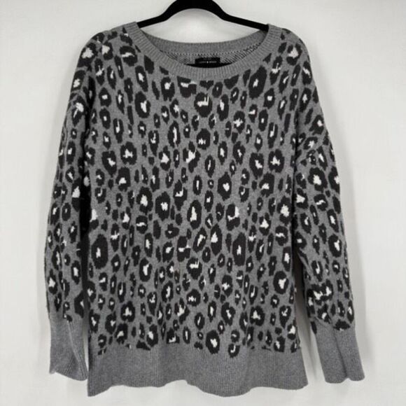 Lucky Brand Leopard Cheetah Print Gray Pullover Sweater Size 1X - Picture 2 of 11